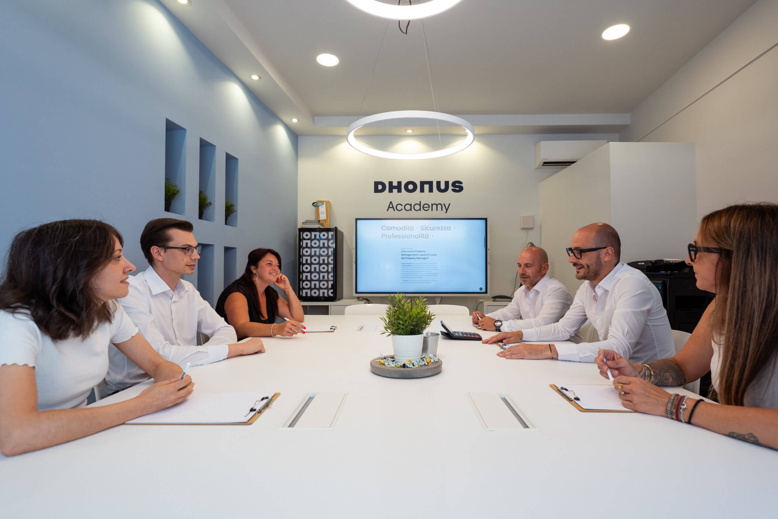 a group of people around a table